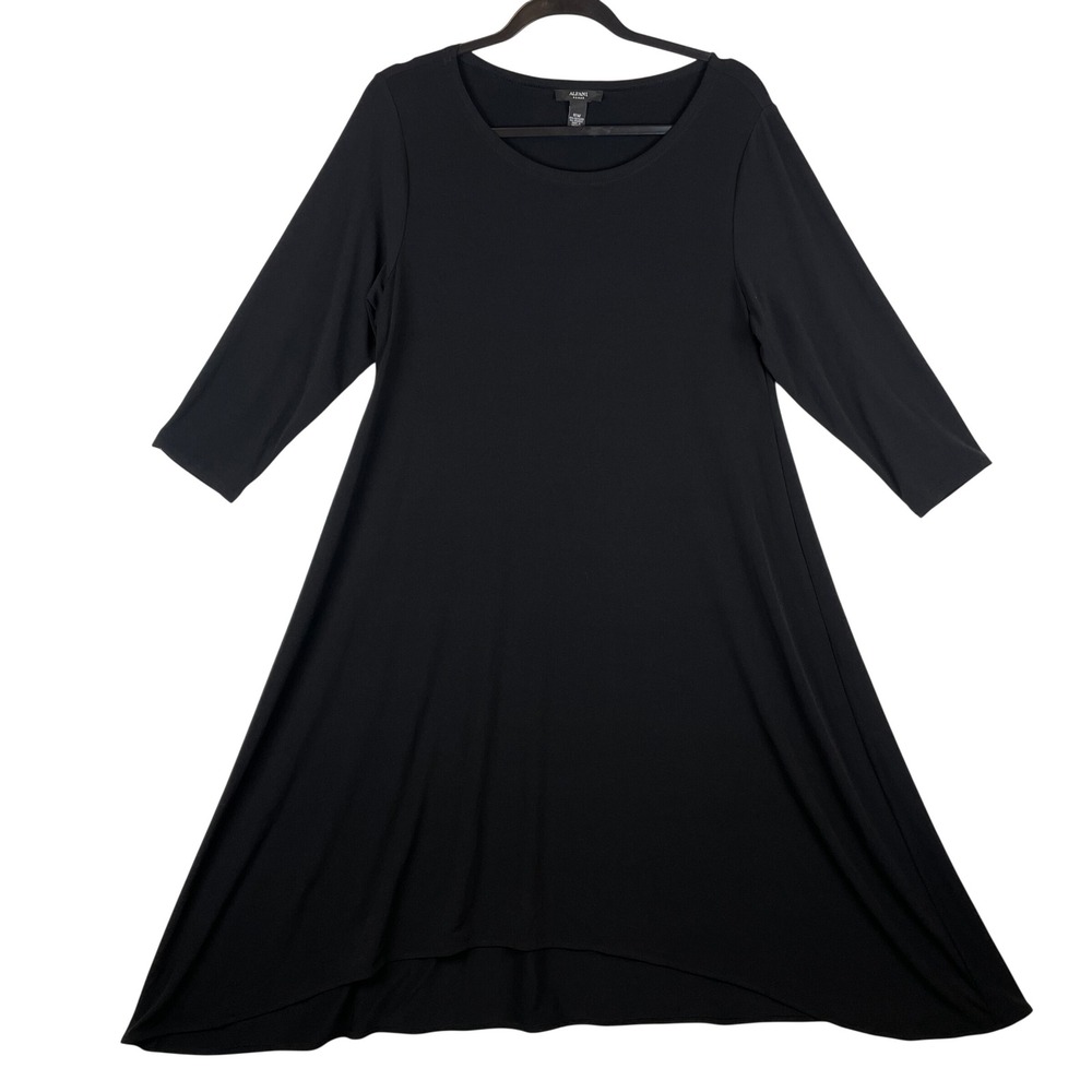 Alfani Woman Black A-Line Dress 16W 3/4 Sleeve High Low Hem Scoop Neck FA16